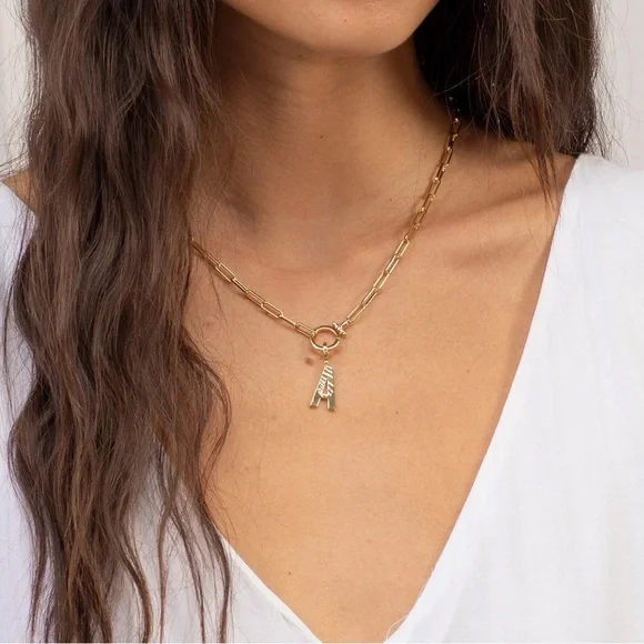 Gorjana New 18k Gold Plated Brass Parker Initial Charm T - Picture 3 of 7